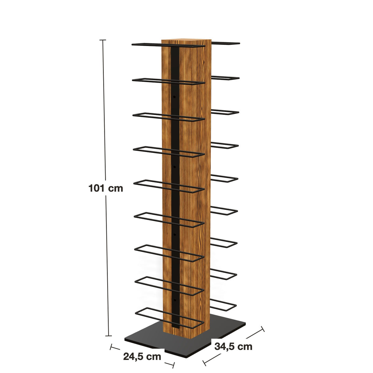 Maße Weindiener Weinregal 18 Flaschen: Höhe 101 cm, Sockel 24,5 × 34,5 cm
