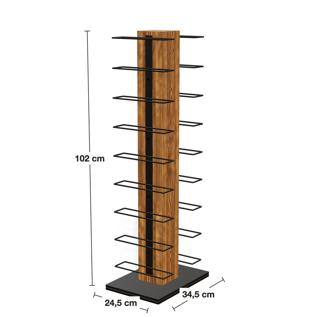 Maße drehbares Weindiener Weinregal 18 Flaschen: Höhe 102 cm, Sockel 24,5 × 34,5 cm