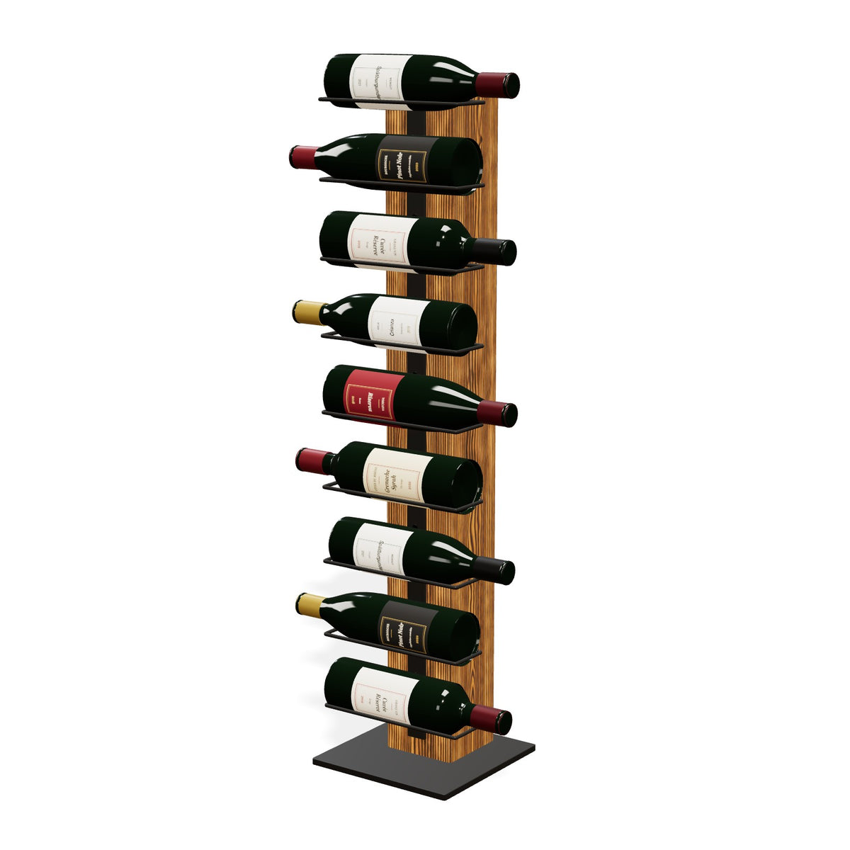 Weindiener Weinregal für 9 Flaschen, mit Weinflaschen bestückt