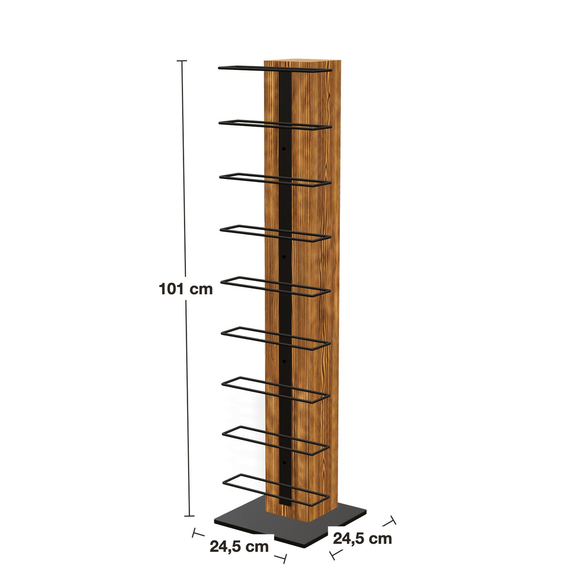 Maße Weindiener Weinregal 9 Flaschen: Höhe 101 cm, Sockel 24,5 × 24,5 cm